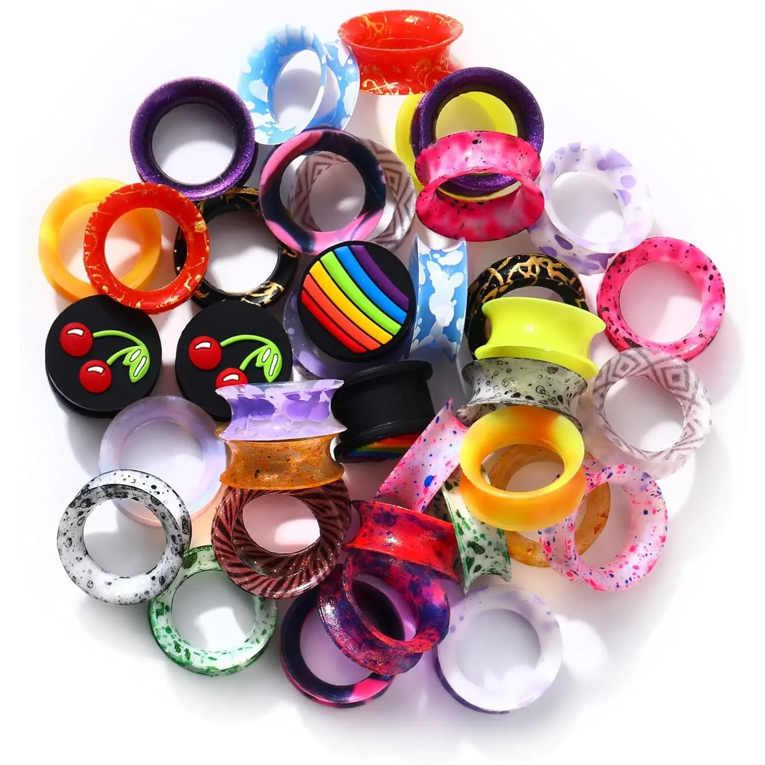 20Pcs Silicone Double Flared Ear Tunnels, Flexible Silicone Gauges with Random Colors, 6g-1'' Ear Expander Jewelry, Silicone Tunnels, 00G(10Mm)