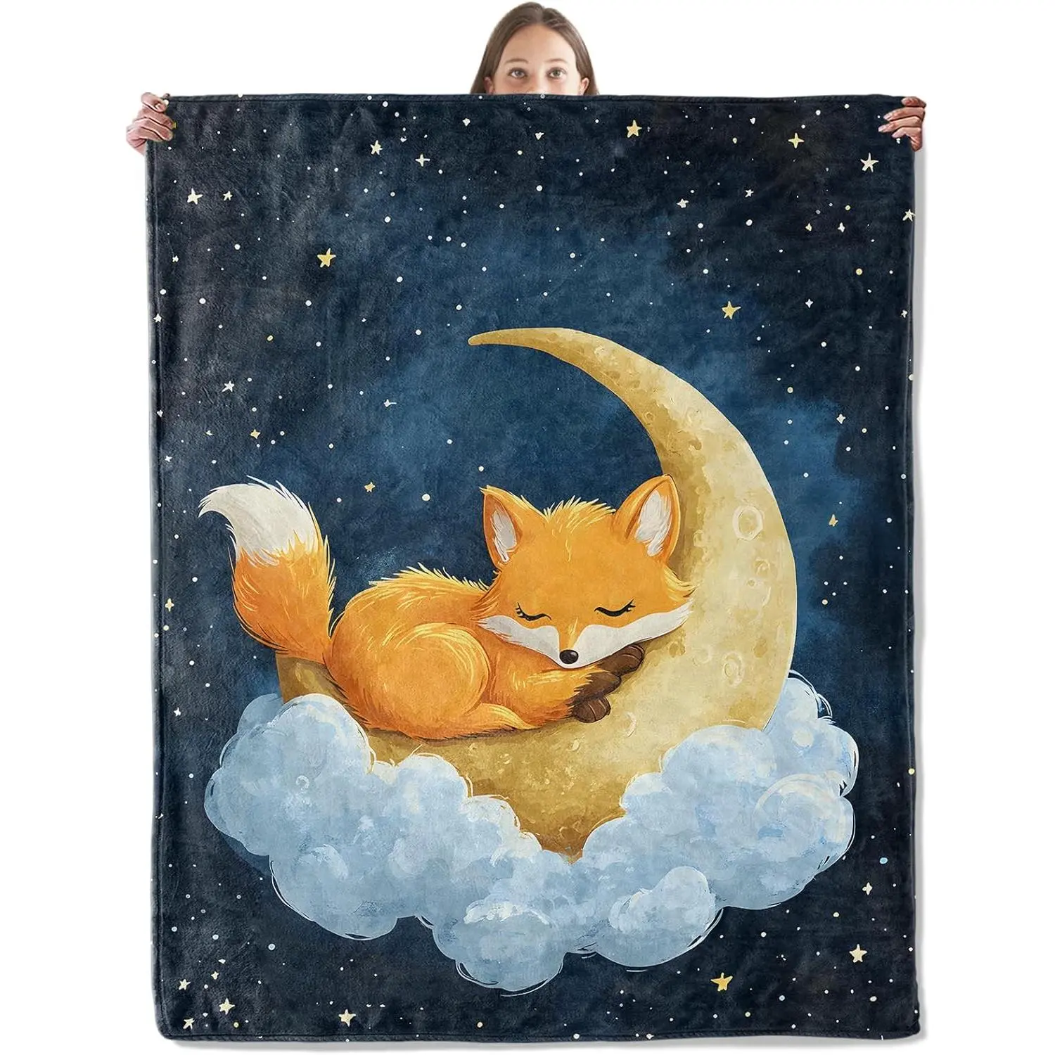 Sleepy Fox Blanket, Cozy Plush and Cloud Throw Blanket for Couch Bedroom, Lightweight Soft Flannel Travel, Gifts for Adults Kids, Warm Decor 50"*60"