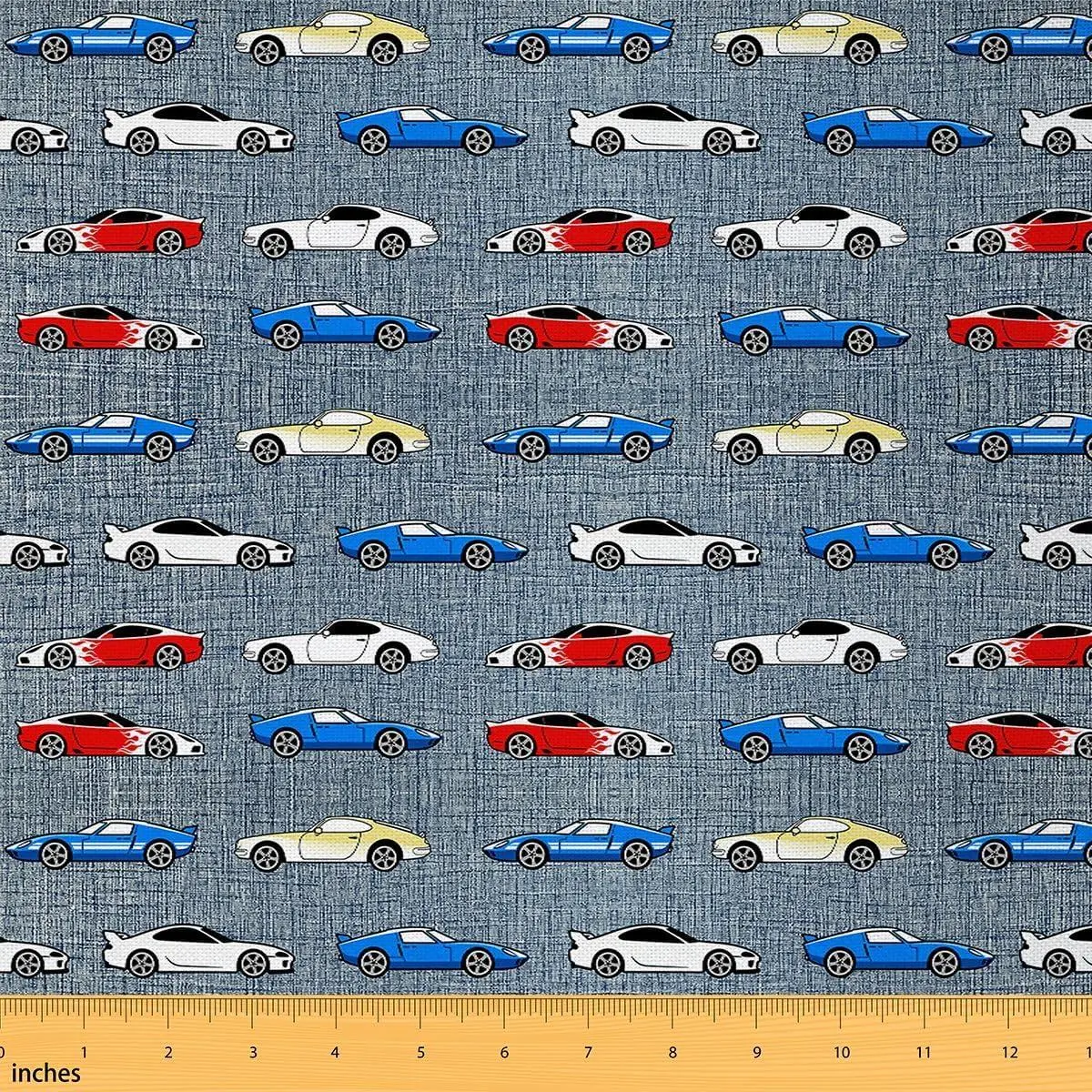 Cute Race Car Fabric Colorful Sports Car Upholstery Fabric Chairs Gifts Waterproof Indoor Outdoor Decor DIY Sewing Craft Projects