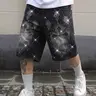 American Streetwear Style Rhinestone Cross Stitch Jeans Shorts, Wash Loose Fit Jorts, Gen Z Summer High Street Fashion, Casual Jorts Shorts