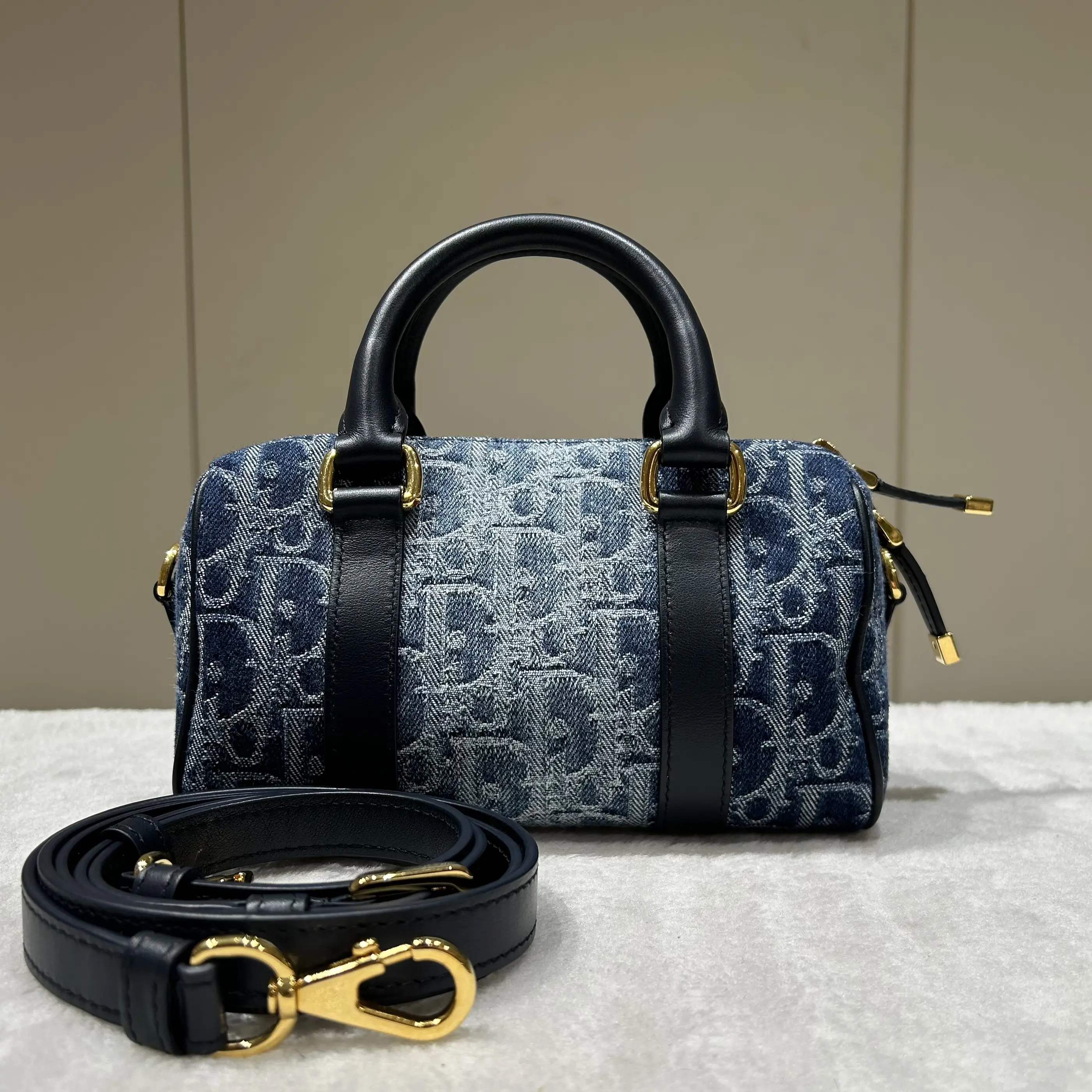 Pre-owned Dior denim Crossbody Bags Mini Boston Oblique Handbag With Strap 58098207