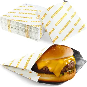 Retro Restaurant Grade Grease-Proof Burger Wrappers, 100 Pieces. Heat Proof, BPA Free, Pro Quality. Bulk Cheeseburger Bags. Large, Allergen Friendly BBQ Foil Paper, Great Cooking Supply for Themed Party
