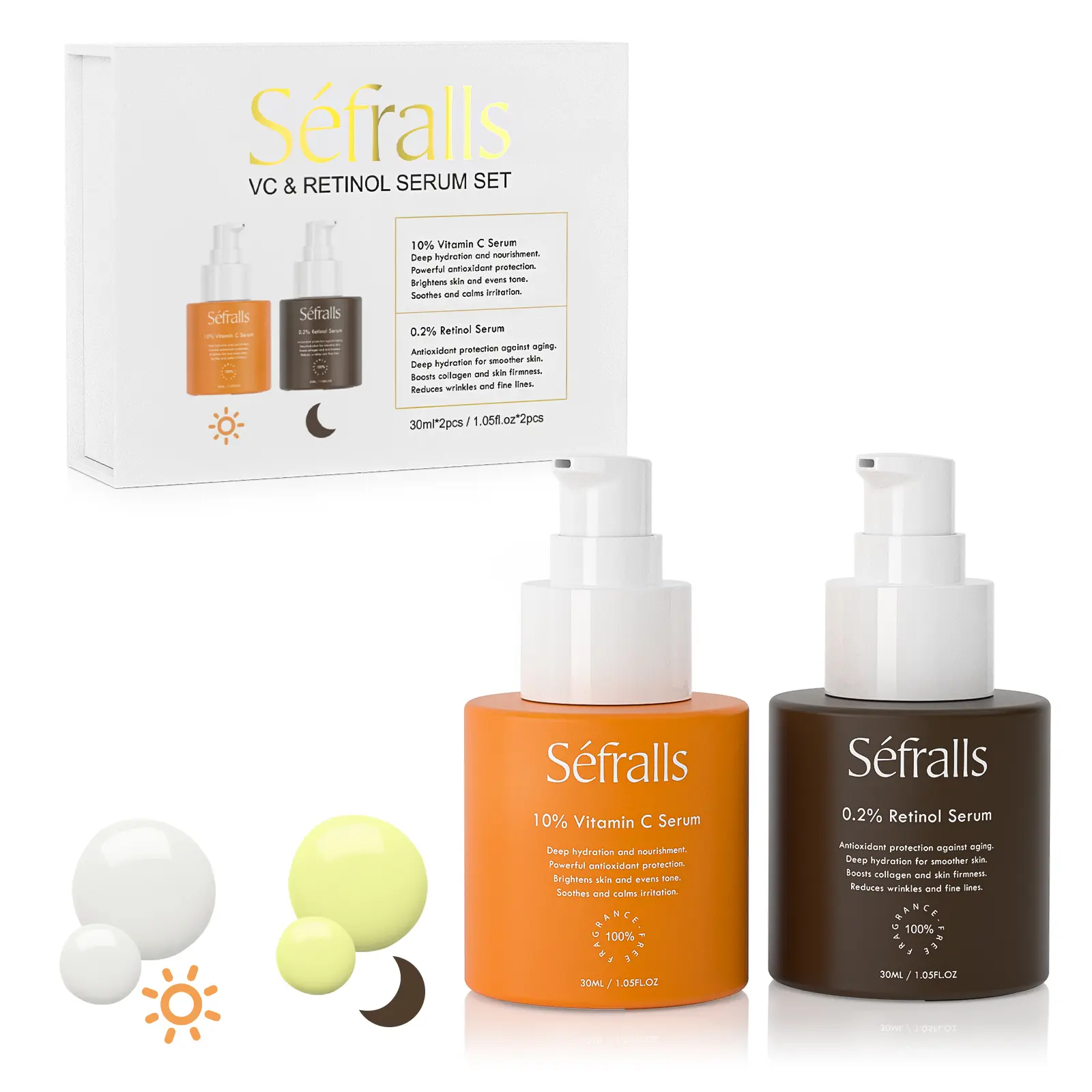Sefralls Face Serum Duo – Retinol Serum for Face & Vitamin C Serum – Anti Aging Skin Care Set for Women – Skin Care for Bright, Anti Wrinkle, Smooth, & Firm Skin – 1 fl oz, 2 Bottles