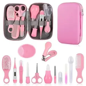 Baby Grooming and Healthcare Kit - Portable Infant Safety Care Set with Hair Brush Comb Nail Clipper Nasal Aspirator Pink Essential Tools for Newborns Girls Boys