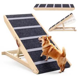 PetCozife Extra Wide Dog Ramp, Folding Wooden Pet Ramp for Bed, with 23" Long Ramp, Adjustable from 15.2" to 23", Adjustable Dog Ramp for Small, Large, Old Dogs & Cats, Suitable for Couch, Sofa, Car, Portable Stable Dog Pet Steps, Supports Up to 200lbs