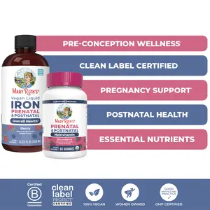 MaryRuth's Prenatal & Postnatal Multivitamin Gummies & Liquid Iron Bundle - Organic Prenatal Postnatal Multivitamin Gummies 60 ct - Prenatal Postnatal Iron Liquid 15.22 oz - Vegan - Sugar Free