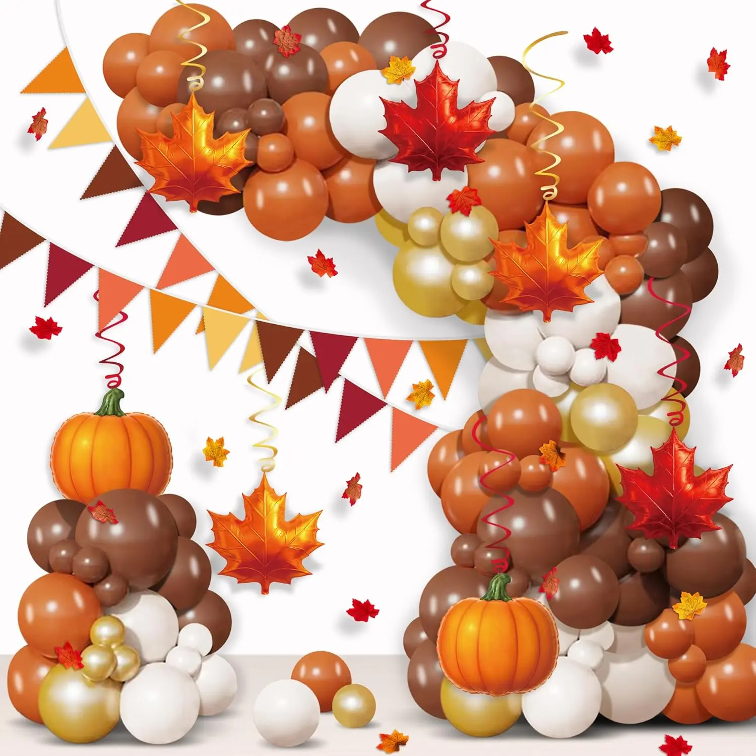 Autumn Pumpkin Balloon Garland Kit with Orange Brown Balloons Swirls and Flags