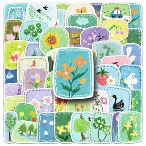 Flower & Bird Pattern Sticker, 50pcs/set Self Adhesive Decorative Stickers, DIY Decals for Water Bottle, Laptop, Phone Case, Scrapbooking, Journal Making, Protective