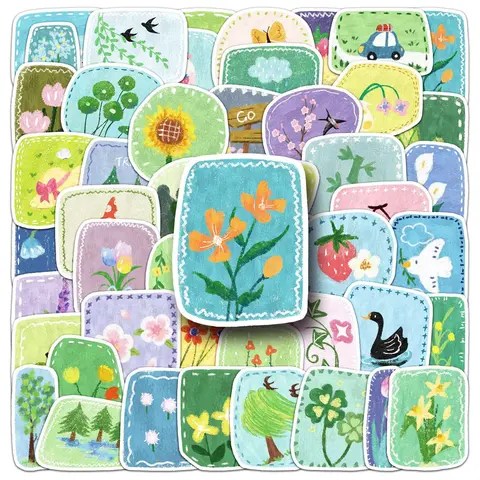 Flower & Bird Pattern Sticker, 50pcs/set Self Adhesive Decorative Decoration Stickers, DIY Decals for Water Bottle, Laptop, Phone Case, Scrapbooking, Journal Making, Protective, Illustration Stickers