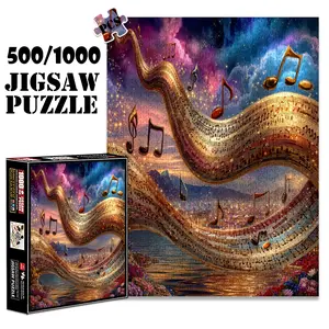 1pc 1000 piece adult puzzle 70x50cm Musical Notes with Cityscape and Scenic Background 500 pieces of paper jigsaw puzzle, suitable for adults and families, large-scale DIY puzzle interactive toy gam