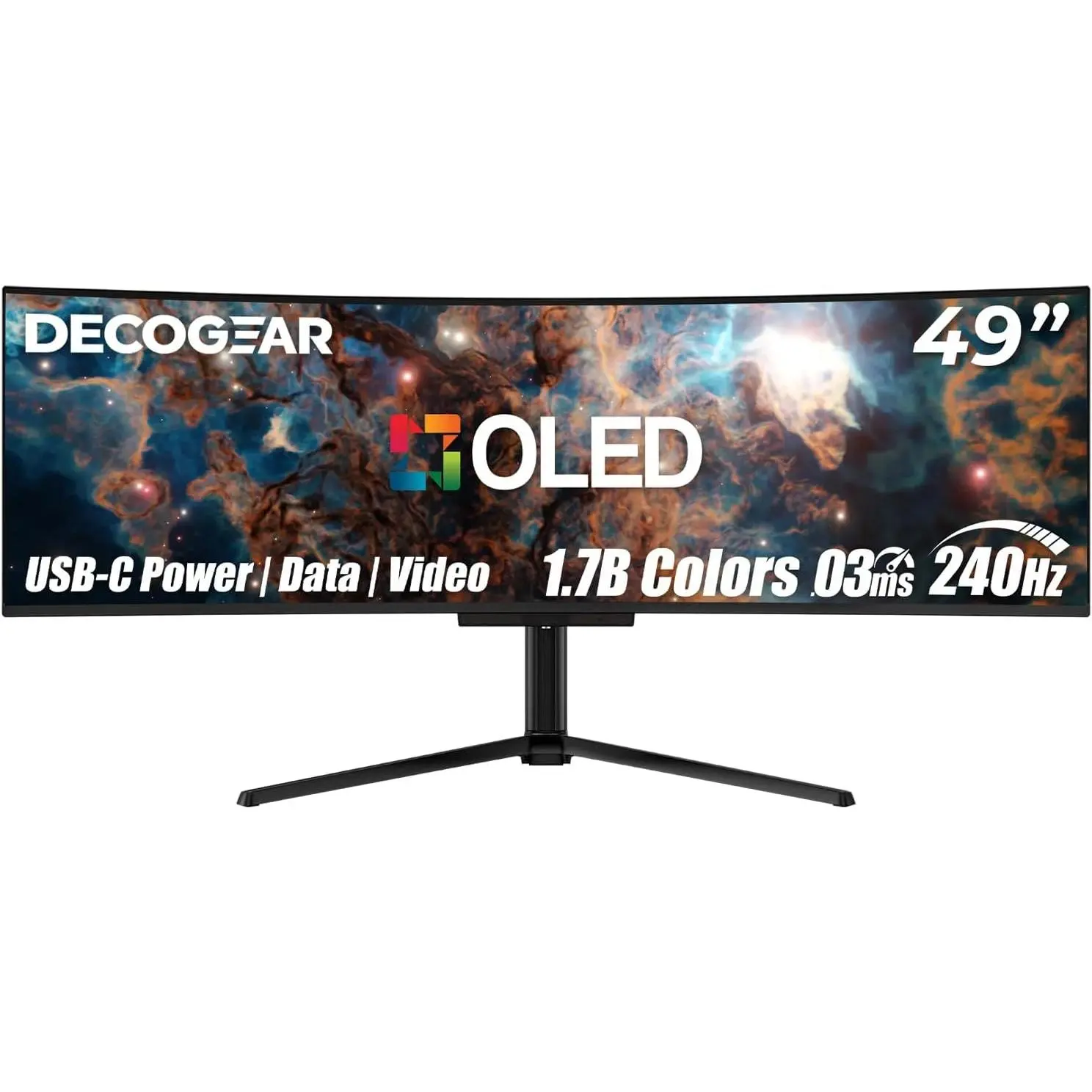 Deco Gear 49" QD-OLED 240Hz Curved Ultrawide Gaming Monitor for Gamers, 5120×1440 DQHD 32:9 Dual-QHD Display, 0.03ms Response, HDR400 True Black, 90W USB-C, KVM, Adaptive Sync, RGB Lighting, DP, Dual Monitor Setup, Gaming Desk Setup for Content Creation