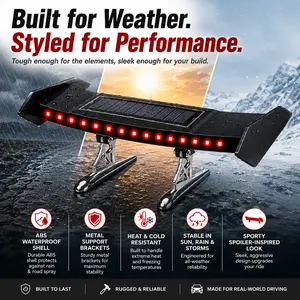 Solar LED Car Spoiler Light Wireless RGB Strobe - Anti-Collision Rear Wing Brake Signal Lamp | Smoked Universal Fit Truck SUV Tailgate Decorative Safety Light