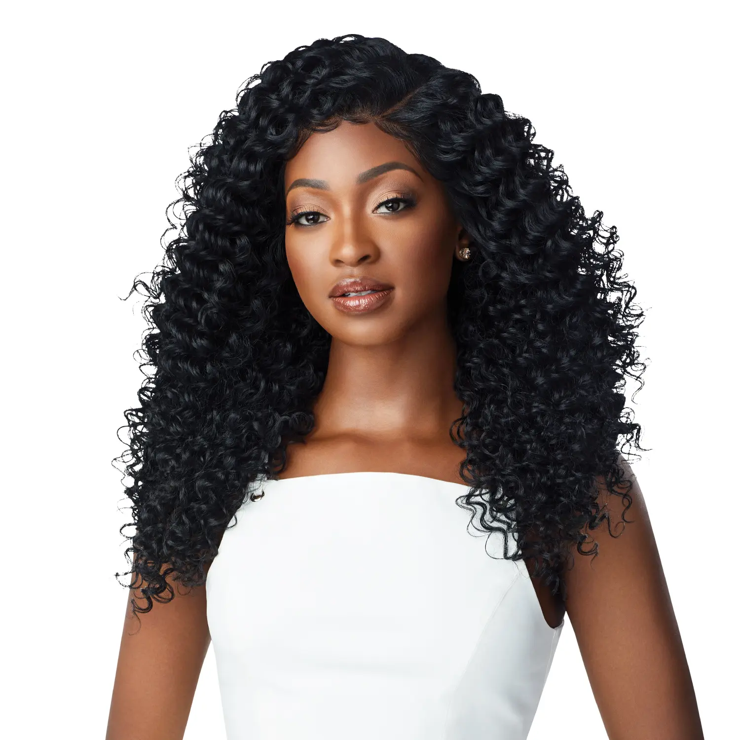 Outre Dominica Wavy Synthetic Fiber Lace Front Wig with Perfect Hairline, 13x6 Fully Hand-Tied HD Lace, Heat-Styling Friendly, Synthetic Fiber Wig