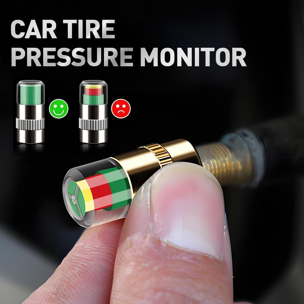 4pcs Tire Pressure Monitoring Caps Copper Core Sensor Indicator for Car Low Pressure Detection Alerts Hardware Industrial Detector