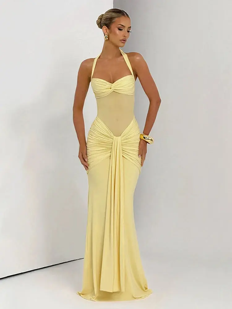 Trendy Elegant Sheer Halter-Tie Bodycon Dress (2 colors available)