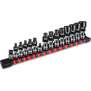 15- E-Torx Swivel Socket Set, 1/4" & 3/8" Drive Universal Joint External  E4-E24 (7-14mm), CR-V Steel with Adapters