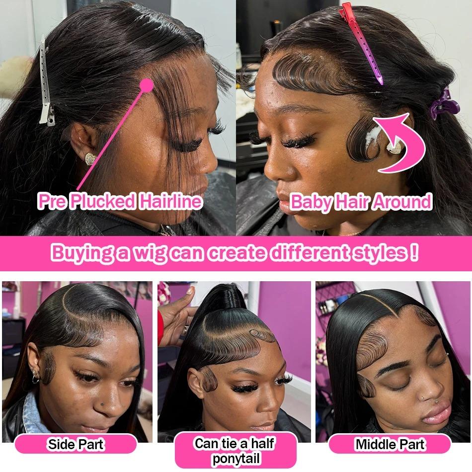 Smooth Straight 13x4 13x6 Transparent Lace Front Wig Human Hair 360 Full HD Lace Frontal Human Hair Wigs For Women Brazilian Remy Hair 12A Grade Wig Natural Black PrePlucked Hairline