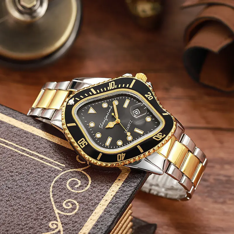 Men's Casual Twisted Wristwatch, 46mm Stainless Steel Decorative Analog-Digital Watch with Quartz Movement, Casual Wear, Double Snap Clasp, Alloy, Calendar, Male Watch, Silver Black, Waterproof, Masculine Wrist Watches