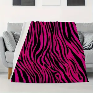 300GSM 1-Piece Pink Zebra Print Flannel Blanket - Ultra-Soft All-Season Throw Blanket with Bold Black & Pink Stripes, Machine Washable Oversized Bed/Sofa Blanket (30x40, 40x50, 50x60, 60x80 inches) - Cozy Home Decor Gift