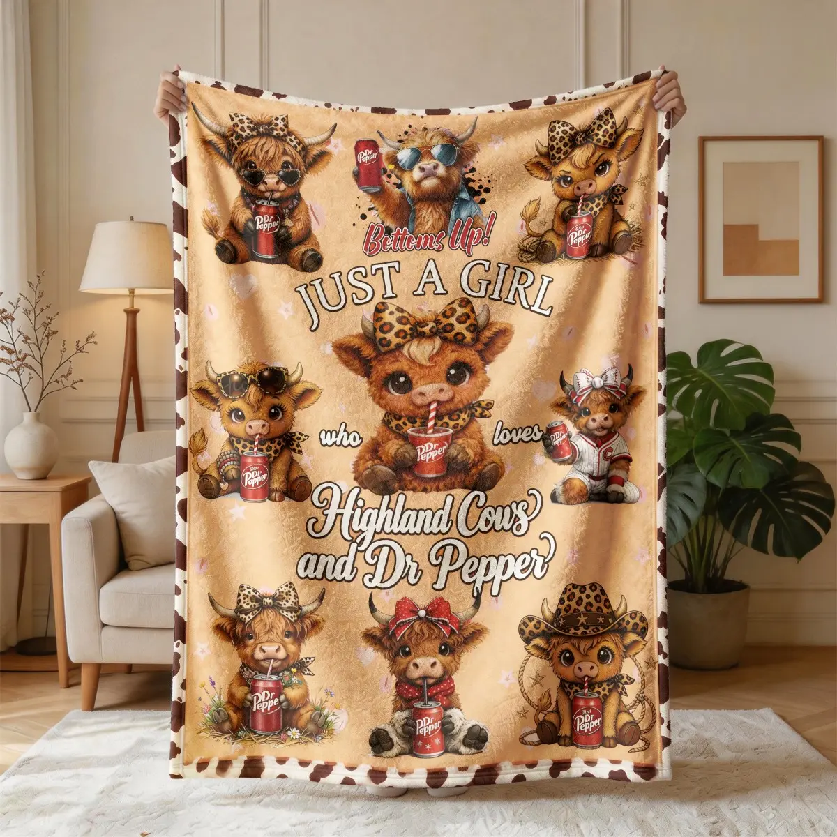 Highland Cow Print Polyester Flannel Throw Blanket - Cow Print, Breathable, Skin-Friendly, Soft, Lightweight, All-Season, Machine Washable, Multi-Size (30*40 in Small for Babies, 50*60 in Medium for Teens), Ideal for Bed & Sofa