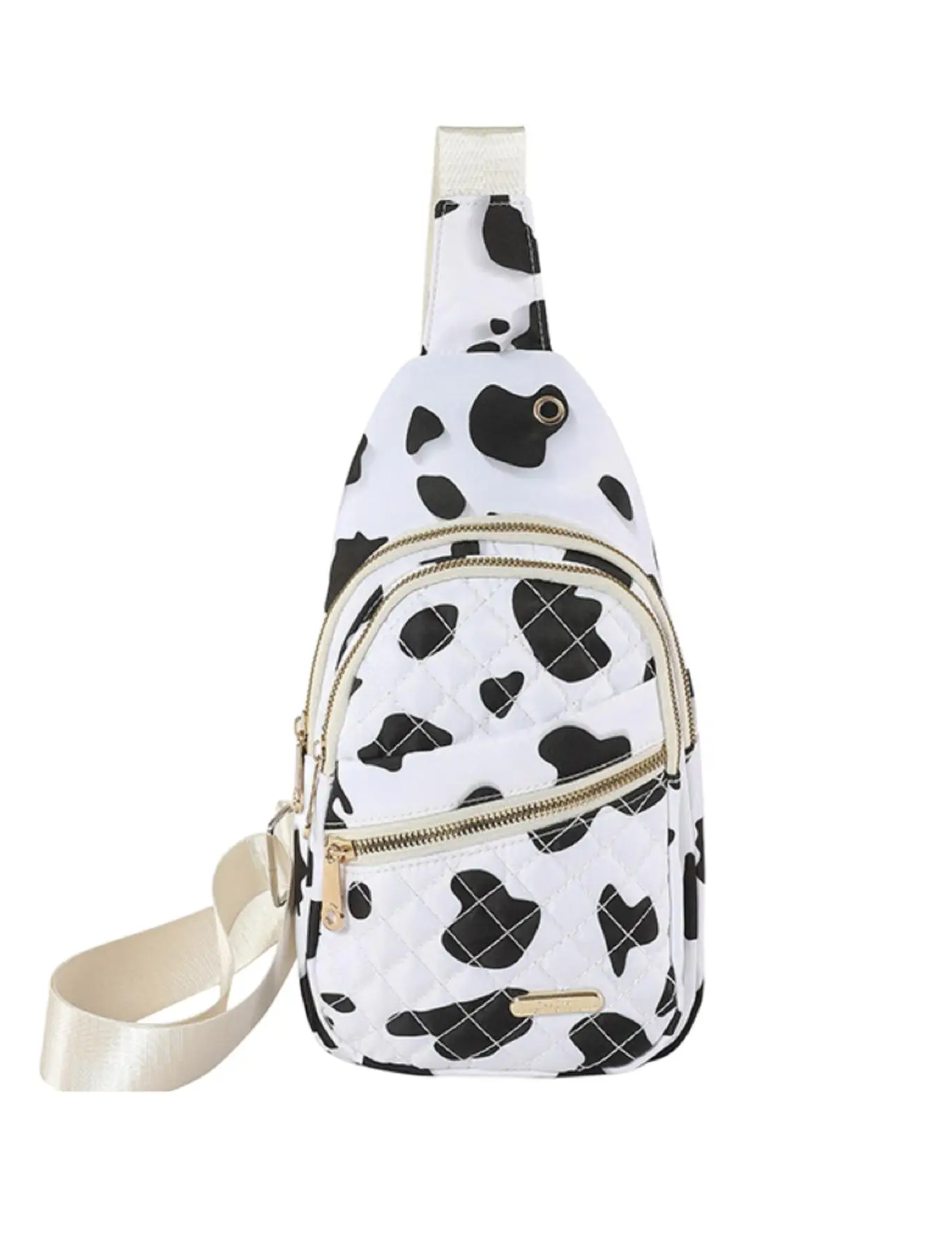 Women's Cow Print Zipper Fanny Pack, Fashionable Multi-pocket Chest Bag for Daily Used, Casual Trendy Versatile High-quality Daily Commuting Bag