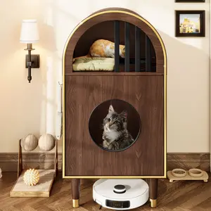 Cat Litter Box Enclosure , 2-in-1 Condo Cat Bed, Cat Shelter Furniture with Two-Level Cozy Haven for 2 Cats, Cute Kitty Condo for Sleeping, Luxury Cat House& Furniture, Espresso
