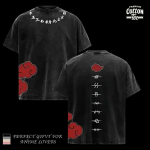 Akatsuki Cloud Naruto T-Shirt – Vintage Washed Naruto Shippuden Inspired Tee, Red Cloud Symbol Anime Graphic Shirt, Oversized Streetwear Apparel, Unisex Casual Top, Gift for Naruto Fans - Premium Cotton Tee
