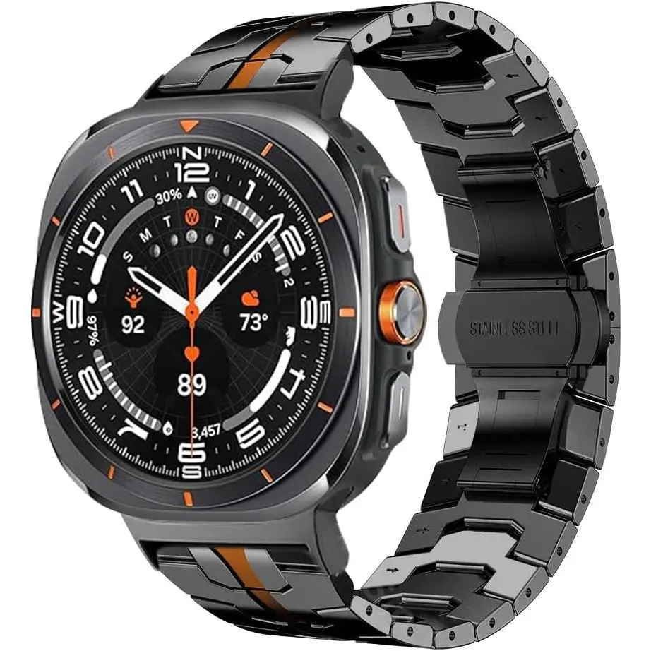 Stainless Steel Extendable Metallic Strap Replacement Link Bracelet for 2024 Samsung Galaxy Watch 7 Ultra 47mm, Robust Men's Accessories, Black/Silver Options, Free Additional Links