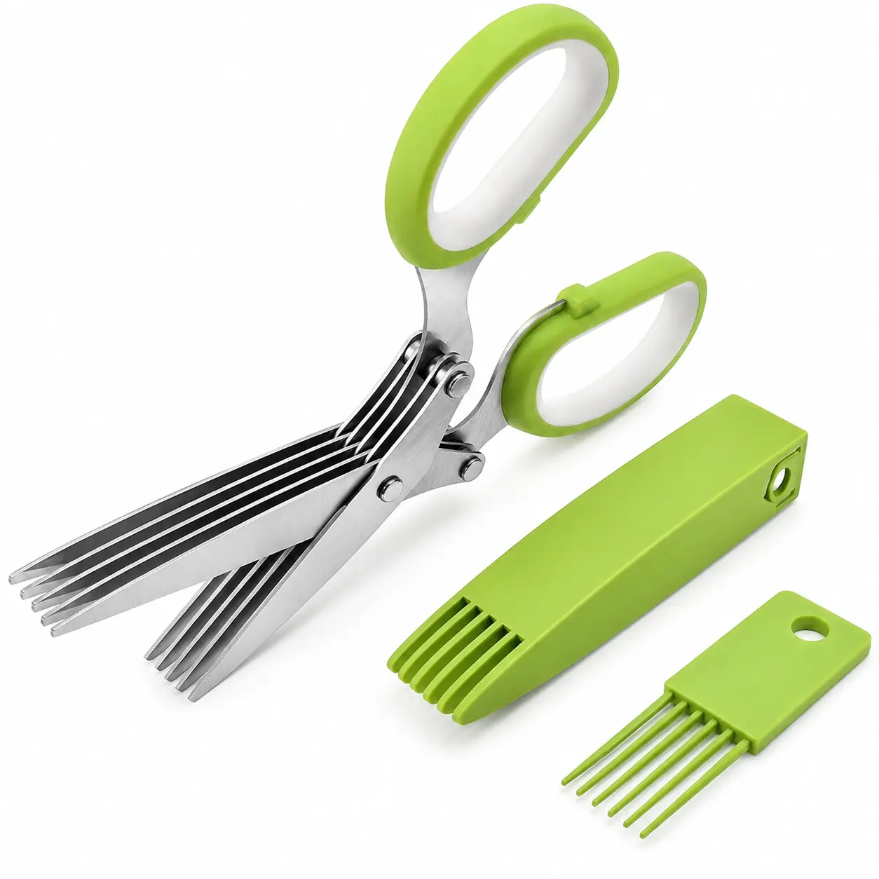 Upgraded Stainless Steel 5 Blades Scallion Cutter Scissors, Multi-Layer Sharp Kitchen Herb Shears for Chopping Chives Cilantro Seaweed Chili, Safe PP Handle Easy Clean Multipurpose Food Cutting Scissors for Home Cooking