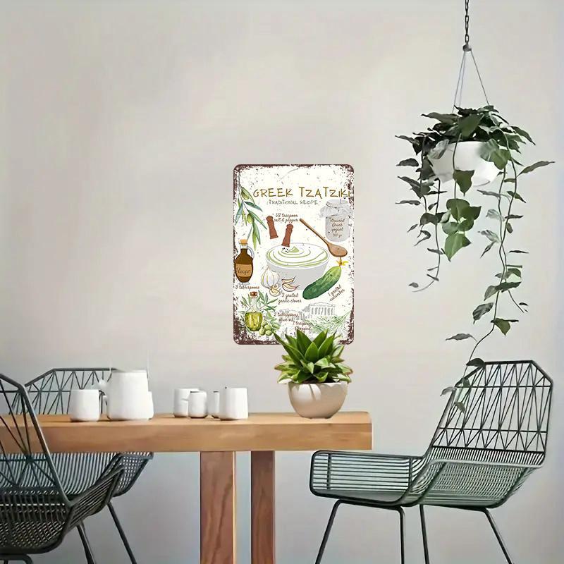 Greek Tzatziki Recipe Metal Sign, Vintage Greek Tzatziki Recipe Poster, Wall Art for Home Kitchen Restaurant Coffee Shop Decor