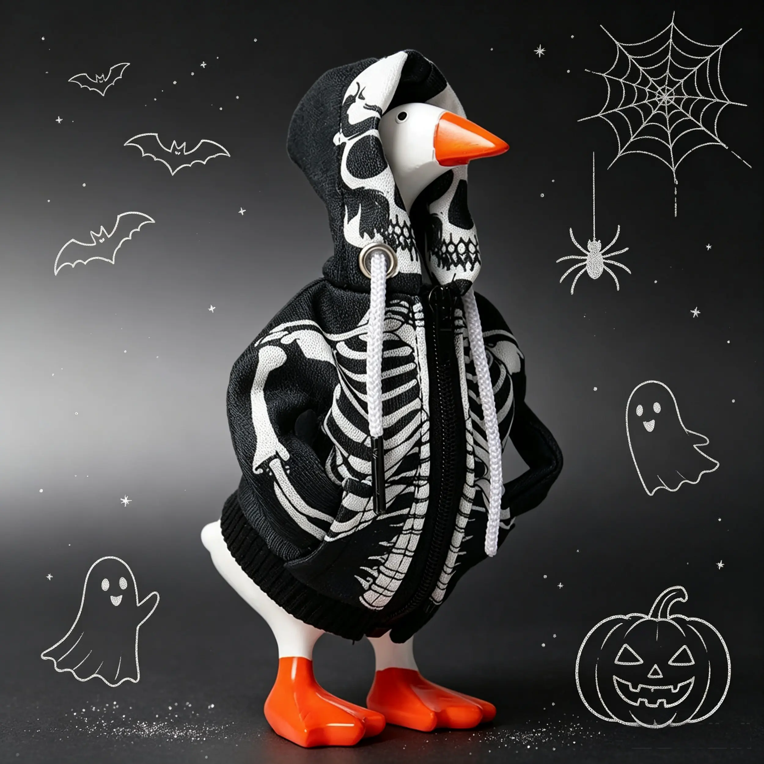 7 Inch Desk Goose Skeleton Hoodie Costume, Skull Bone Print Zipper Hooded Jacket, Mini Desktop Goose Halloween Outfit Table Decor