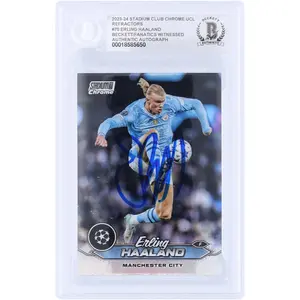 Erling Haaland Manchester City Autographed 2023-24 Topps Stadium Club Chrome Refractor #70 Beckett Fanatics Witnessed Authenticated Card - Fanatics Authentic Certified