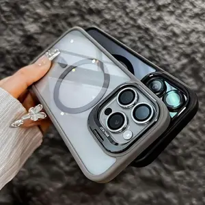 Phone Case With A Magnetic Transparent Back For Iphone Models 16, 15, 14, 13, 12Pro Max Plus, Featuring A Metal Lens Holder And Protective Glass Lens Cover.