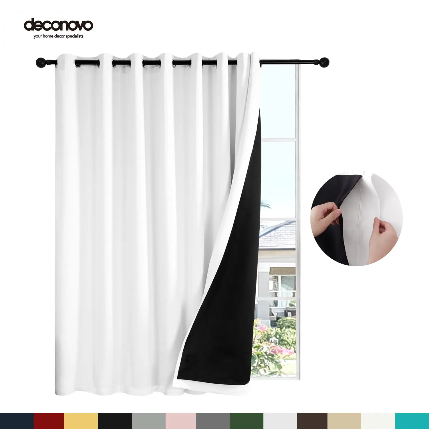 Deconovo 100% Blackout Curtains - 1 Panel Thermal Insulated Soundproof Drapes with Double Layer for Living Room, Bedroom, Soundproof Curtains, Dark Curtains Blackout, Home Decorative Curtain