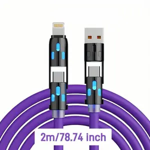 Aerolite 240W 4-in-1 Fast Charging Cable 6.6FT Liquid Silicone USB A Type C Lightning for iPhone 17 Samsung Laptops Tablets RGB Breathing Light Bend Resistant Travel Essentials