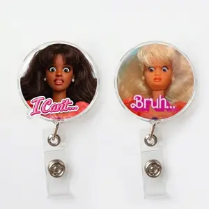 Funny Meme Character Badge Reel Bruh I Can’t, Cute Cartoon Id Holder, Retractable Clip For Nurse Teacher Office, Kawaii Viral Trend Gift Idea