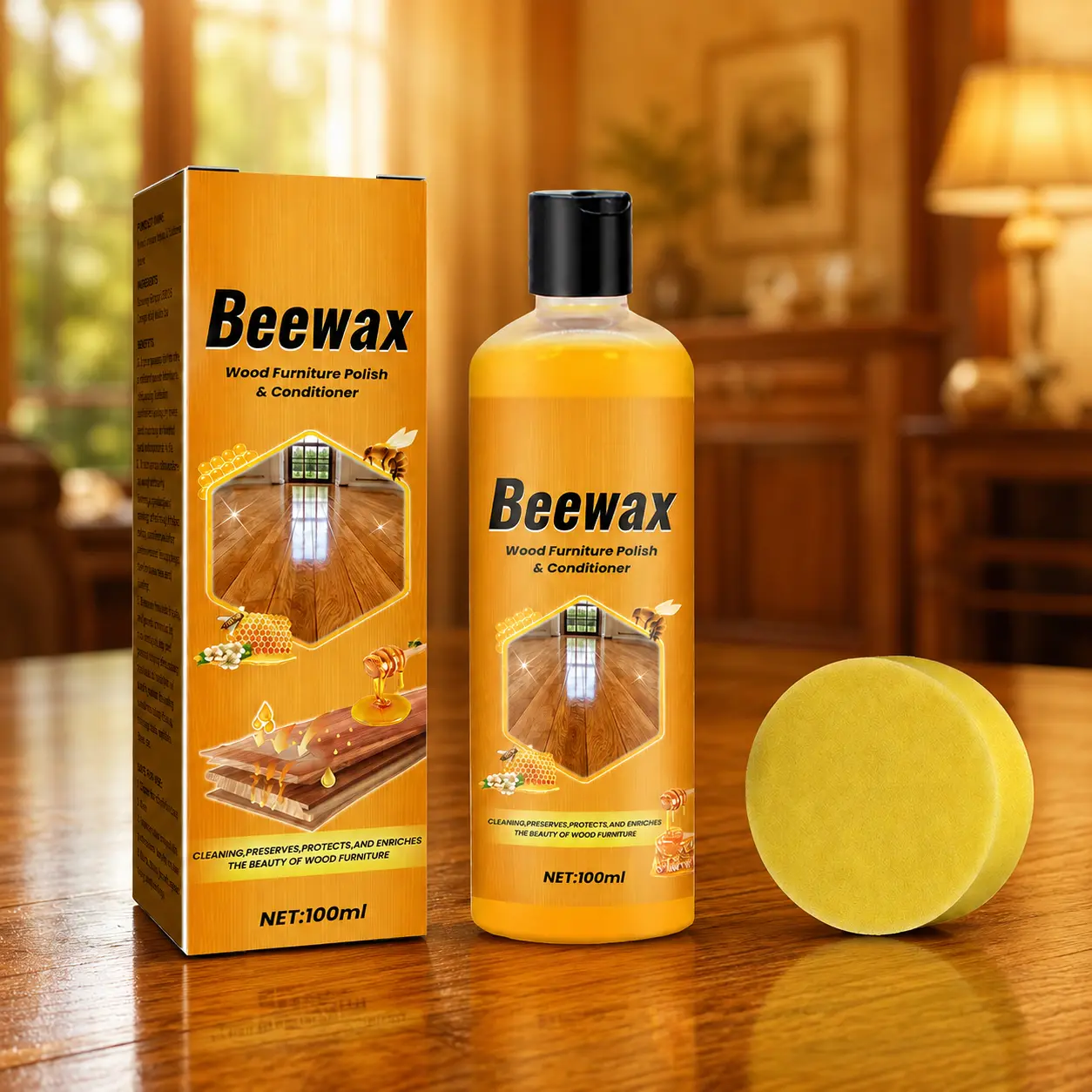 Beeswax Wood Floor & Furniture Polish, 100 mL – Wood Surface Cleaner & Conditioner for Floors, Cabinets, Doors and Tables, Helps Remove Dust and Restore Natural-Looking Shine