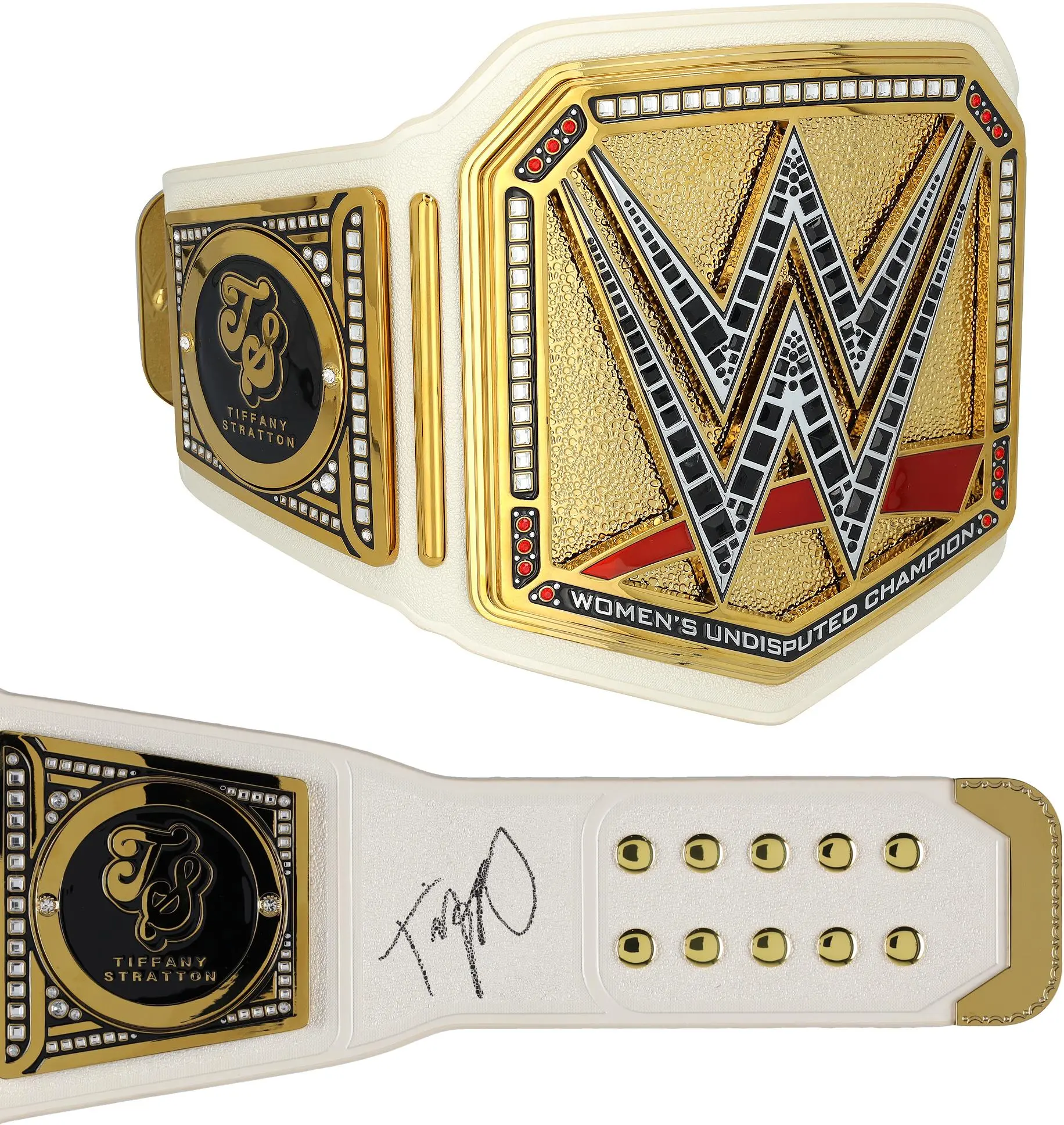 Tiffany Stratton WWE Autographed WWE Women's World Championship Replica Title Belt with Talent Side Plates - Fanatics Authentic Certified