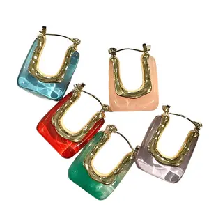 Lightweight Acrylic Hoop Earrings with Gold Tone Posts acrylic earrings