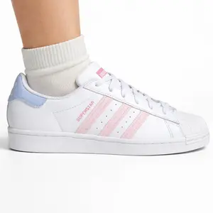Adidas Women's White/Pink/Blue Superstar Sneakers, HQ1906 (No Box)