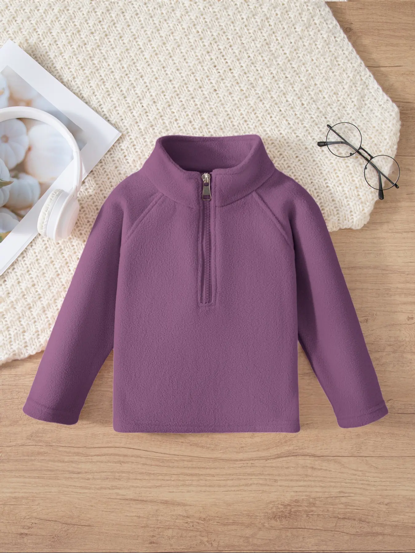 Girls fashion sweater autumn and winter solid color long-sleeved tops casual college style infant half-zip pullover tops stand-up collar children's clothing Casual Cozy Day Sweatshirt