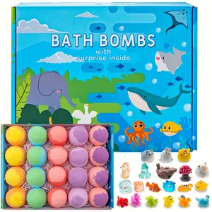 Kids Bath Bombs with Surprise Inside – Gift Set with 20 Unique Land & Sea Animal Toys, Fun, Educational, and Child-Safe Natural Bath
