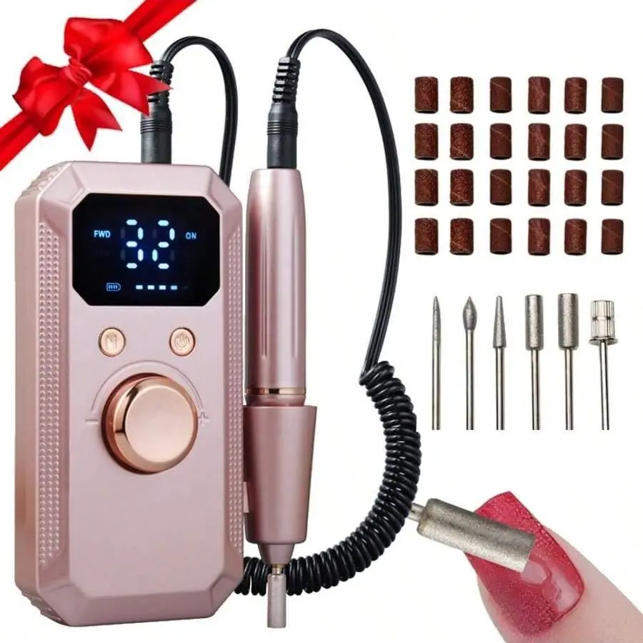 Professional Electric Nail Drill Machine, Rechargeable Nail Drill, LED Display, Multiple Grinding Heads, 32-Speed Adjustable, Efficient Power, Compact Design, Manicure, Electronic Nail File, Nail Grinding Tool, Nail Care Machine