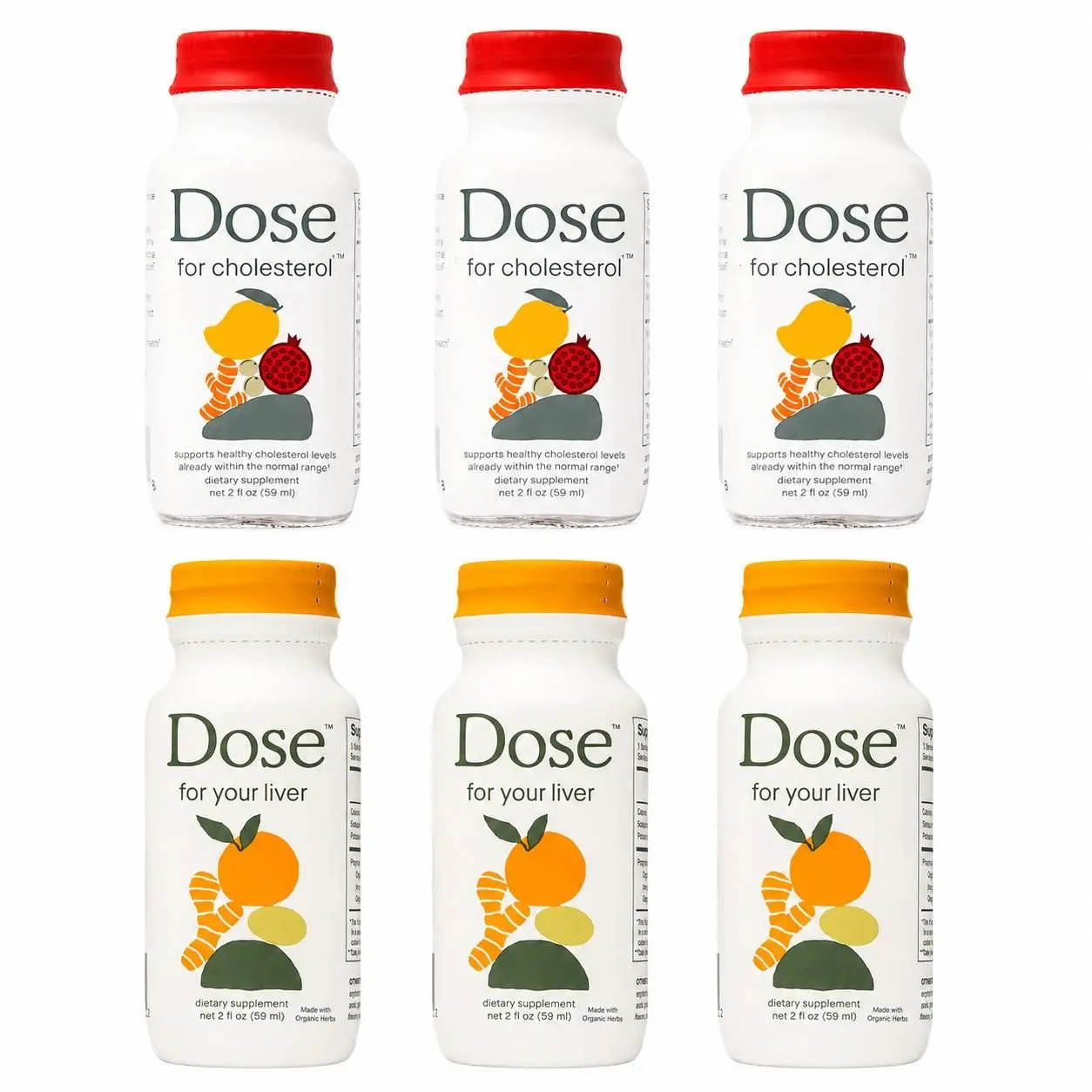 Dose for Cholesterol & Dose for Your Liver Wellness Shot Variety Pack (6 Bottles, 2 fl oz Each) | 3 Cholesterol Support + 3 Liver Support Shots | Cold Pressed Ginger Turmeric Lemon Wellness Bundle | Heart, Liver & Health Support for Daily Wellness