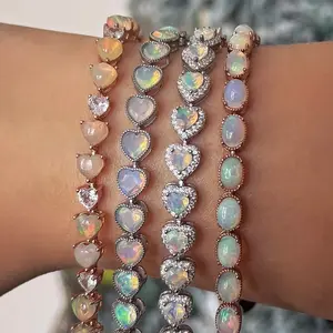 Loveden Natural Opal Stone Bracelet For Women Lucky Round Heart Cut October Birthday S925 Silver Charm Fine Jewelry Valentines Day Gift