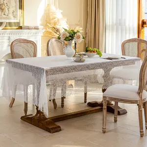 French Country Style Tablecloth, Embroidered Lace, Dust-Proof, Rectangular Coffee Table Cloth, Wedding Atmosphere, 1pc