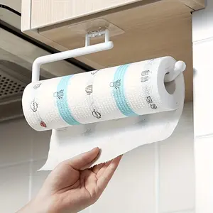 No Drill Kitchen Paper Towel Holder, Under Cabinet Rustproof Drying Rack, Self Adhesive Hooks for Bathroom Towel & Roll Storage, Space Saving Wall Mount Organizer for Home and Commercial Use, Easy Install Anti-Bacterial Shelf