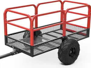 YITAMOTOR Lawn Mower Trailer, Heavy Duty ATV Trailer Dump Cart Tow Behind, Capacity 1500lbs, 15 Cu.Ft. Garden Yard Trailer, Black Mesh Bed&Red Heightened guardrails