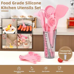13pcs Silicone Kitchen Cooking Utensil Set with Measuring Cup, Non Stick Cookware Set, Including Spatula, Spoon, Tongs, Whisk, Basting Brush, Kitchen Tool Kitchenware