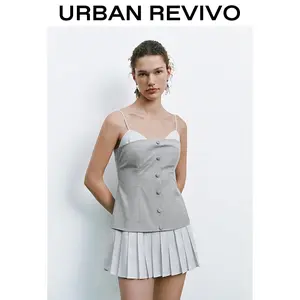 URBAN REVIVO Women's Sleeveless Striped Pleated Mini Dress - Blend Fabric, Casual Wear, Spring-Summer Women's Clothes, Striped Casual Dresses (UYU750093)